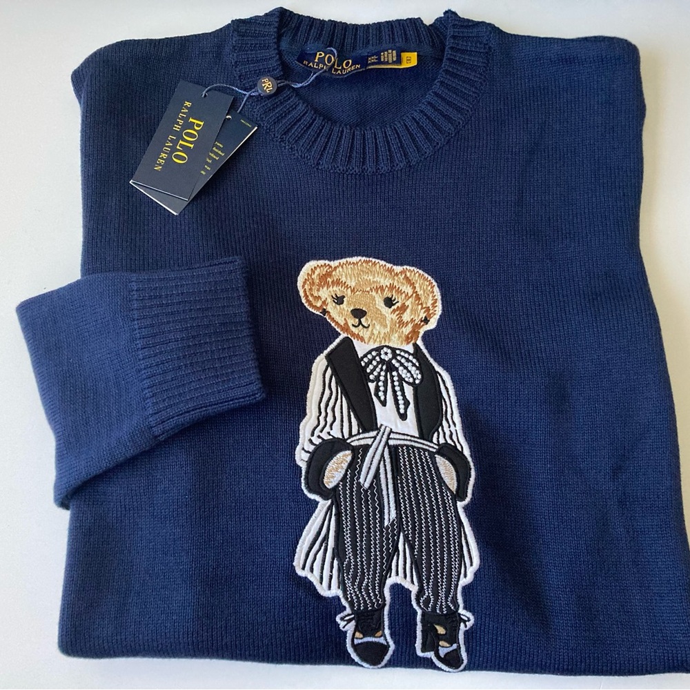 Polo Ralph Lauren Bear Women’s Knit Sweater Navy Blue 2XL Cotton Crew Neck New - Picture 3 of 7